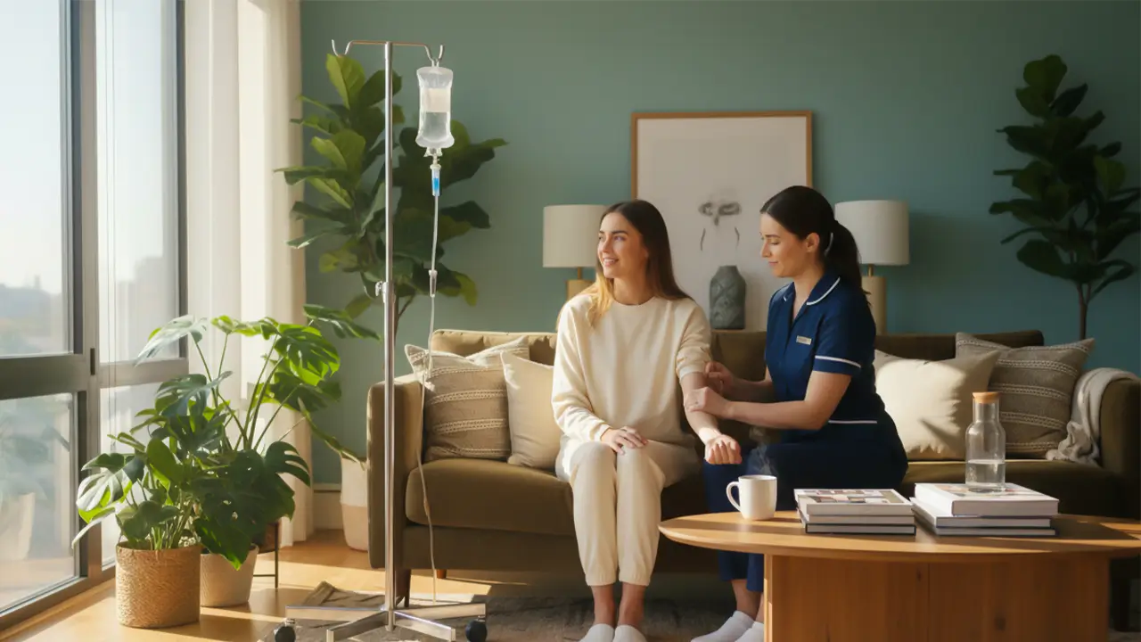 Healthcare professional administering glutathione injection for skin health at home in Dubai