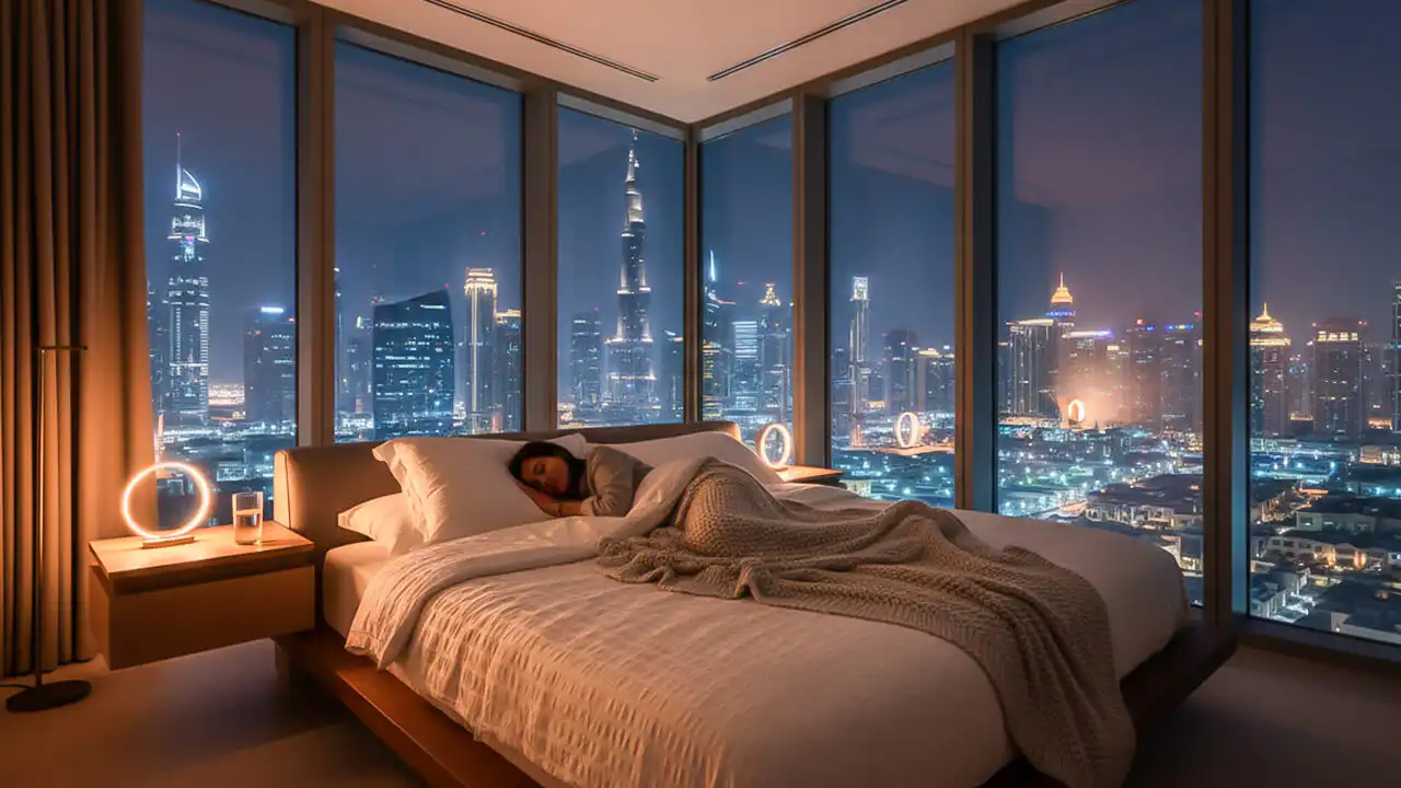 Comparison of a stressed man working late at night and a relaxed woman resting at home, showing how stress and sleep affect the immune system.