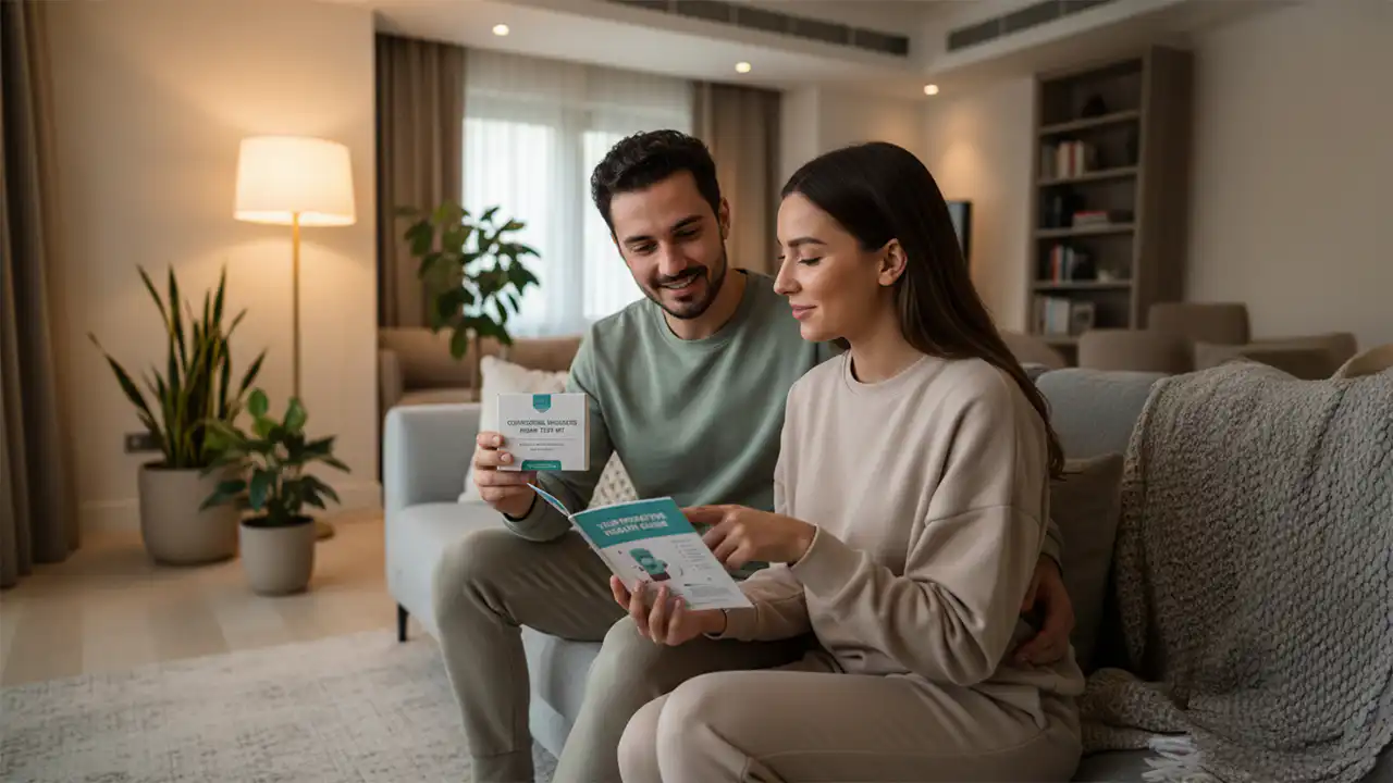 Couple using HIV test at home kit in Dubai for private and confidential health screening